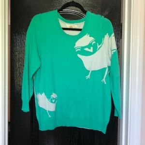 Anthropologie jade green and white bird sweater.